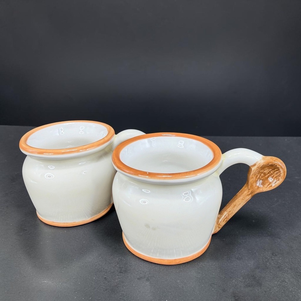 Houston Harvest Set of 2 Stoneware Espresso Mugs Brown Spoon Handle Beige